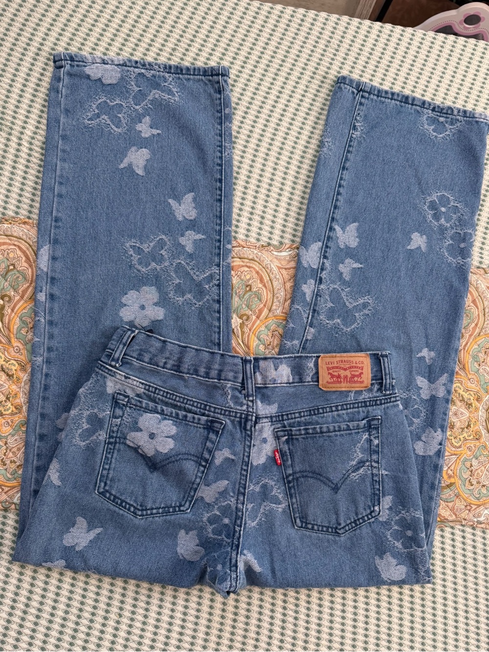 New Levi's Big Girls Butterfly/Flower-Printed Wide-Leg Jeans Size 14